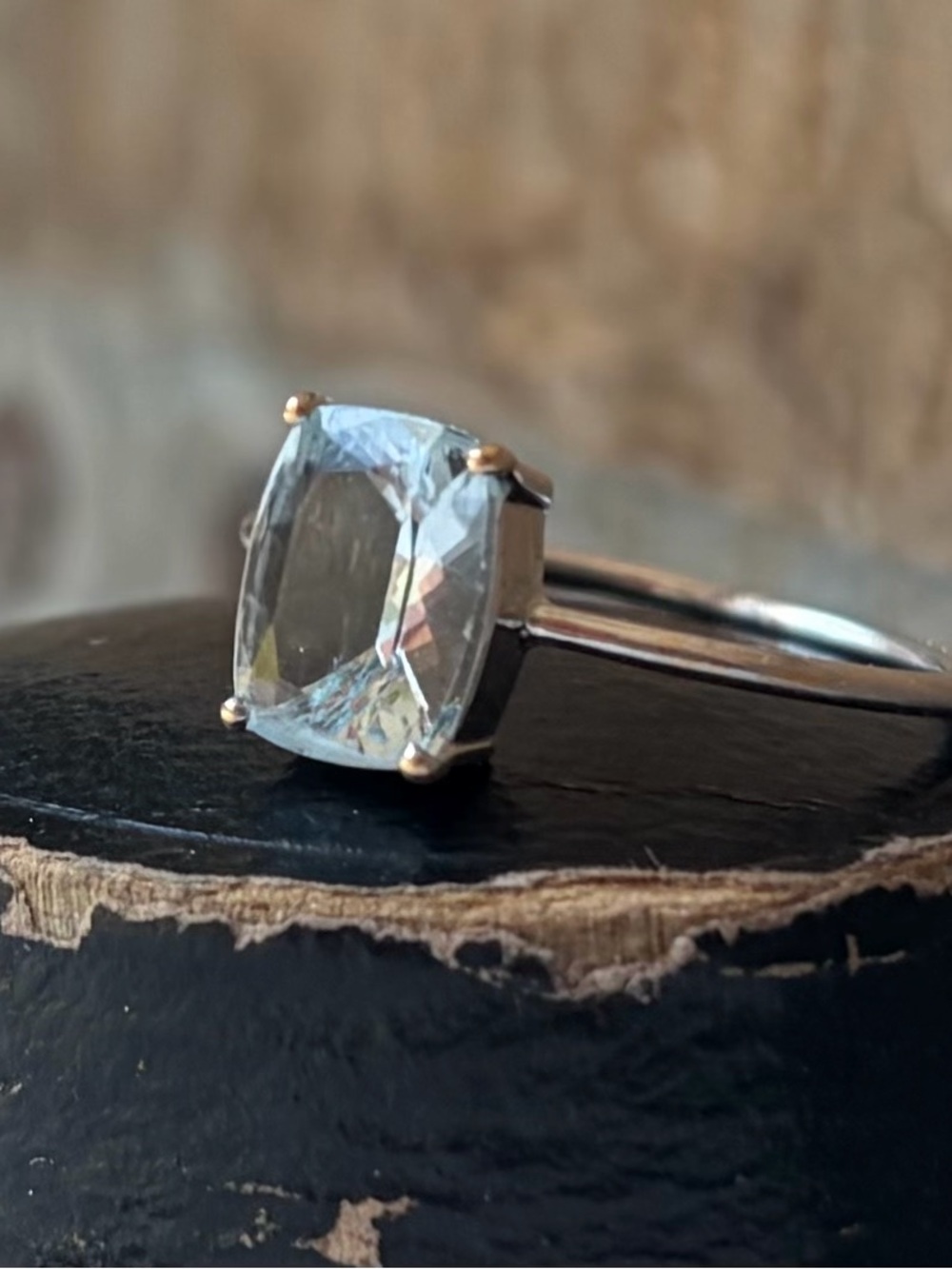 14k Natural Cushion Cut Aquamarine Ring